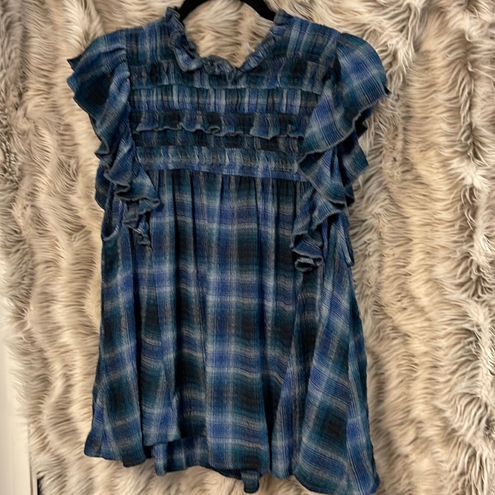 Free People NWOT flannel short sleeved small blouse